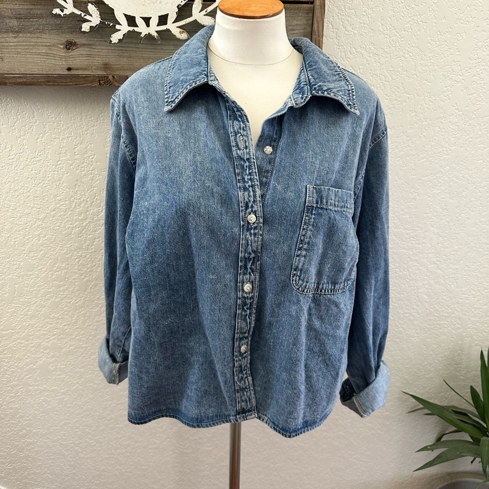Target Universal Thread Denim Chambray Button-Up … - image 2